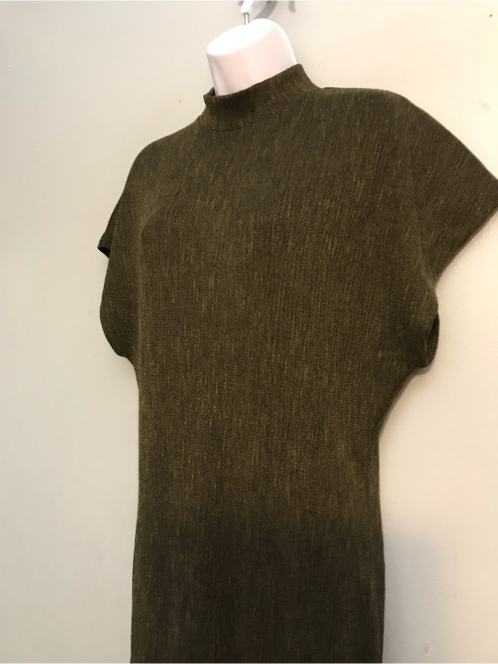 Zara Olive Green Midi Dress with V-Notch Collar